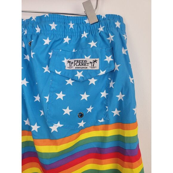 Free Planet Swim Trunks XL Mens Mesh Lined Multicolor Pockets Swim Bottoms - Picture 6 of 7